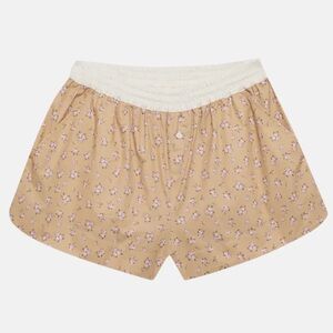 Women's Tan Floral Elastic-Waist Shorts